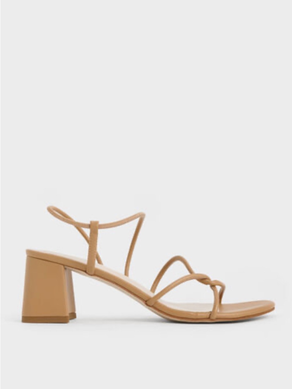 Charles & Keith Meadow Strappy Block Heel Sandals Nude Beige Size 11 Minimalist